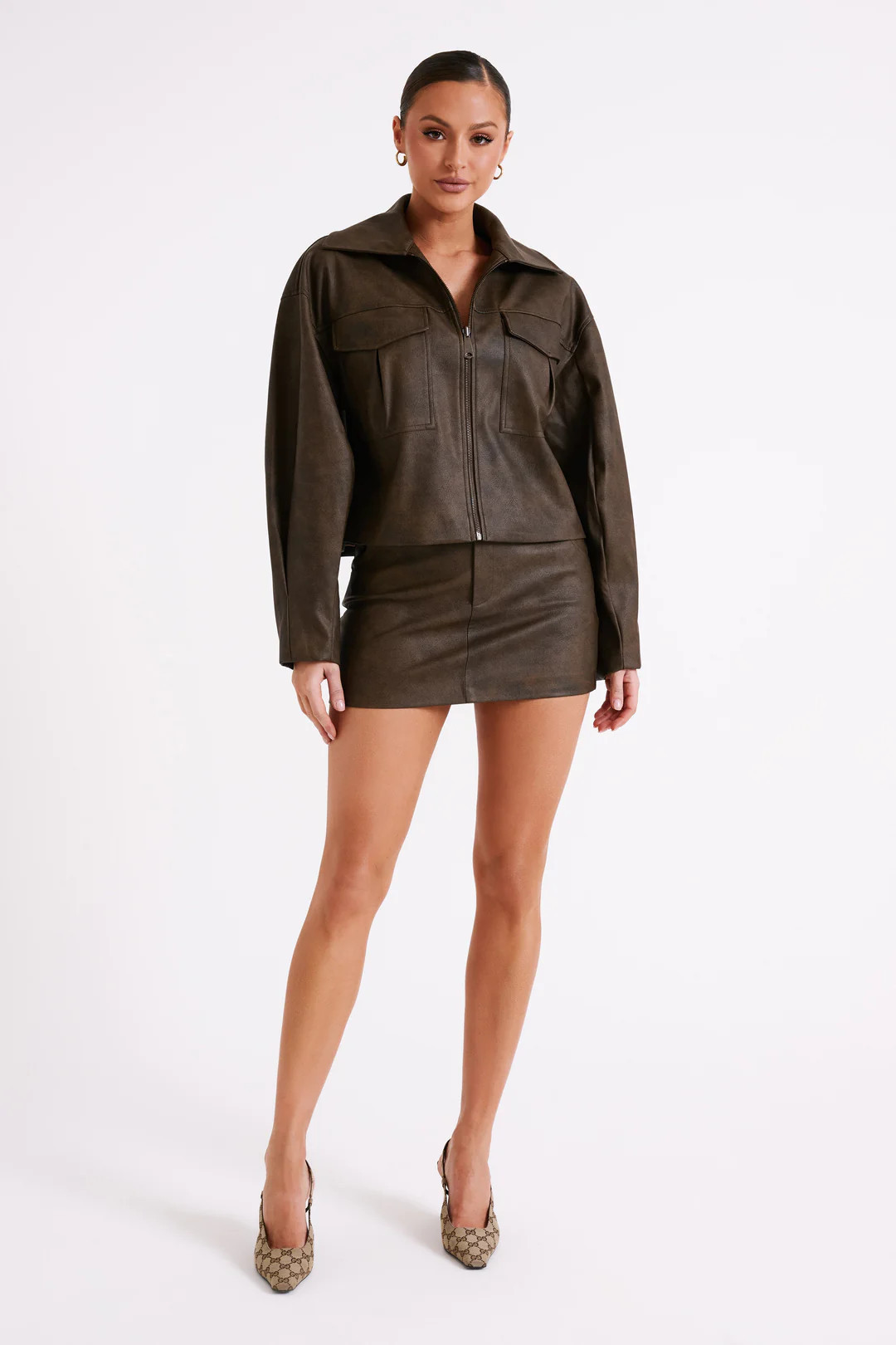 Mica Cropped Vintage Faux Leather Jacket - Vintage Chocolate | MESHKI US