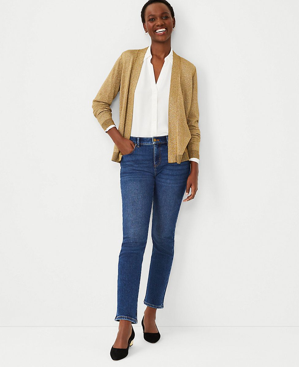 Sculpting Pocket Mid Rise Tapered Jeans in Classic Indigo Wash | Ann Taylor (US)