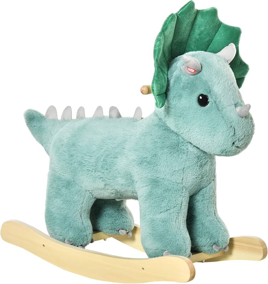 Qaba Kids Plush Ride-On Rocking Horse Triceratops-Shaped Plush Toy Rocker with Realistic Sounds f... | Amazon (US)