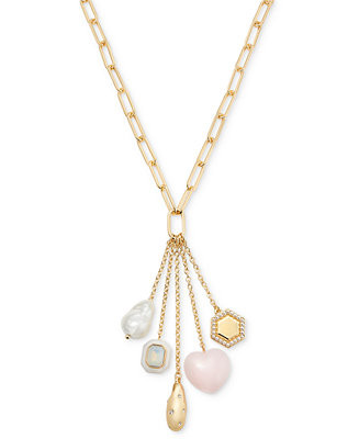 Gold-Tone Mixed Stone Multi-Charm Pendant Necklace, 20" + 2" extender | Macy's