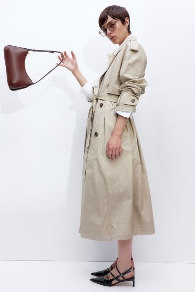 Twill Trench Coat - Long sleeve - Long - Beige - Ladies | H&M US | H&M (US + CA)