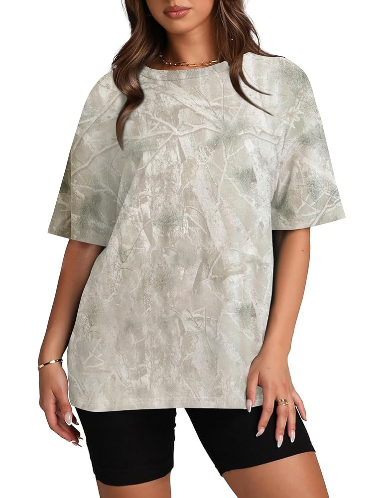 Oversized Camo Shirts for Women Men Maple Leaf Print Short Sleeve Crewneck T-Shirt Casual Loose Y... | Amazon (US)