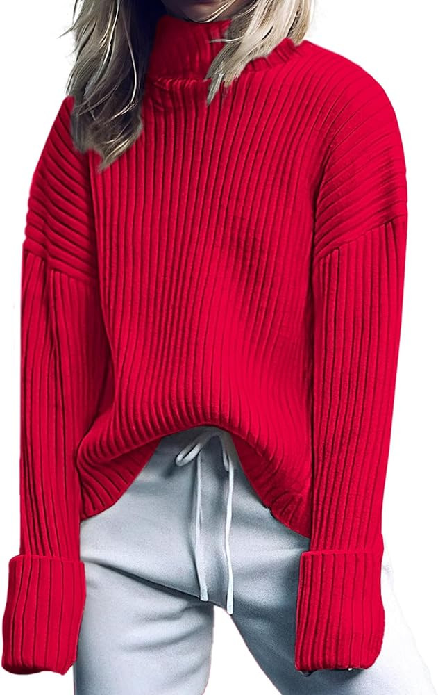 ANRABESS Womens Turtleneck Sweater 2025 Long Sleeve Ribbed Chunky Knit Fall Pullover Sweater Top | Amazon (US)