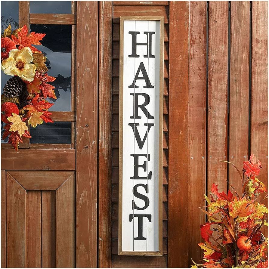 Glitzhome Rustic Farmhouse Style 41.73"H Wooden HARVEST Vertical Porch Sign Fall Harvest Thanksgivin | Amazon (US)