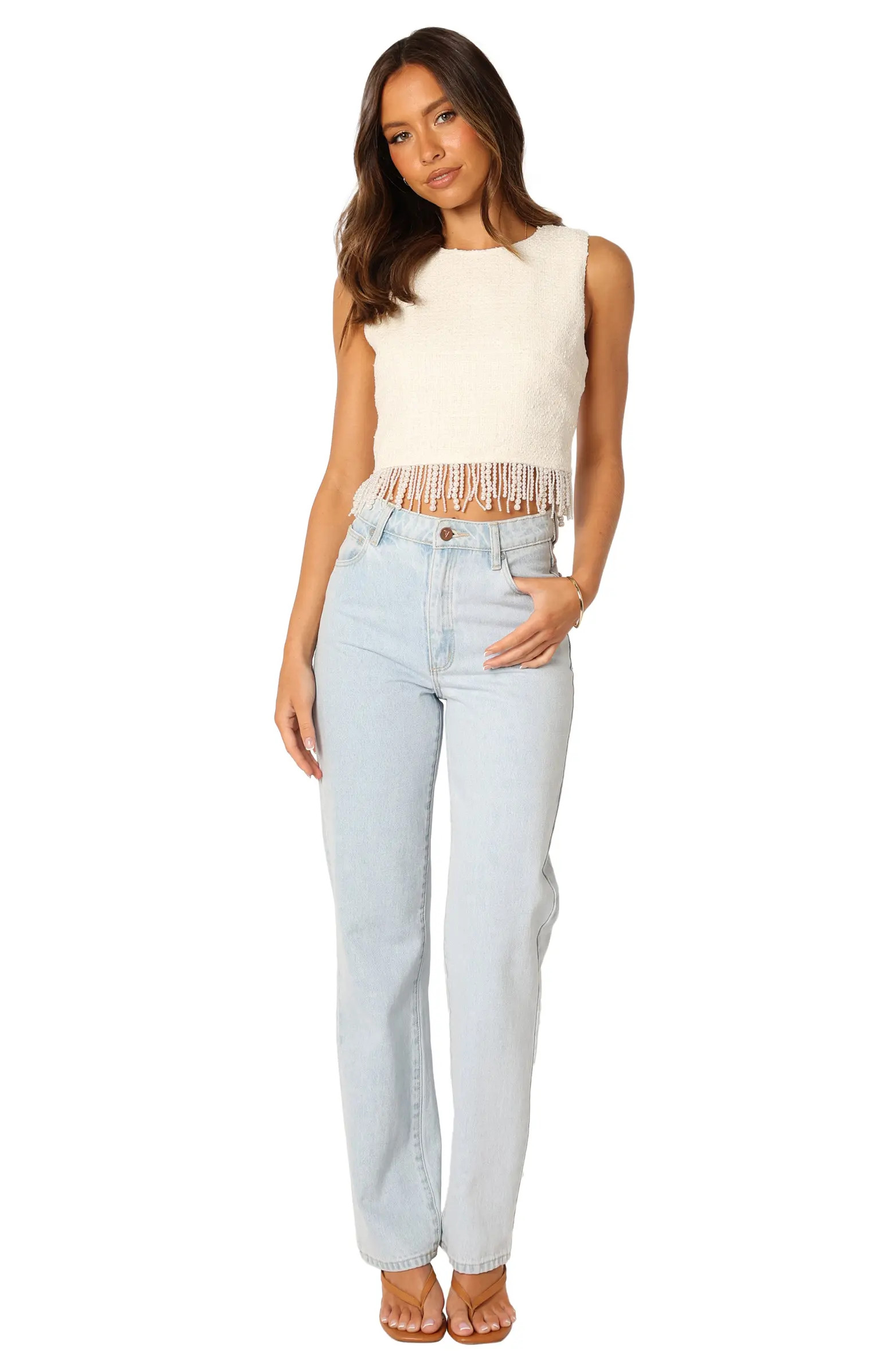 Milana Tweed Bead Fringe Sleeveless Top | Nordstrom