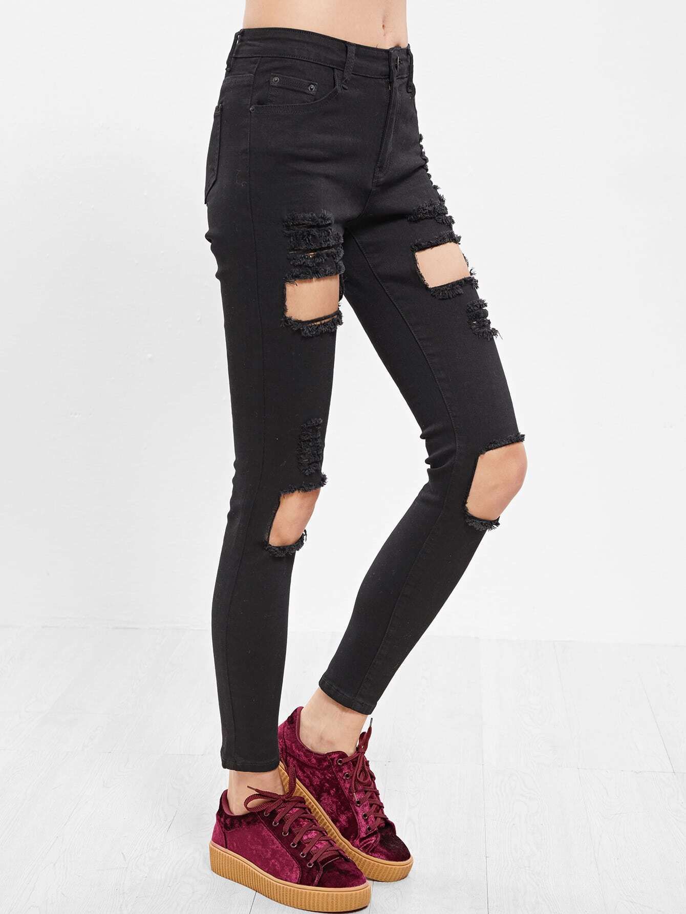 Black Distressed Skinny Jeans | SHEIN