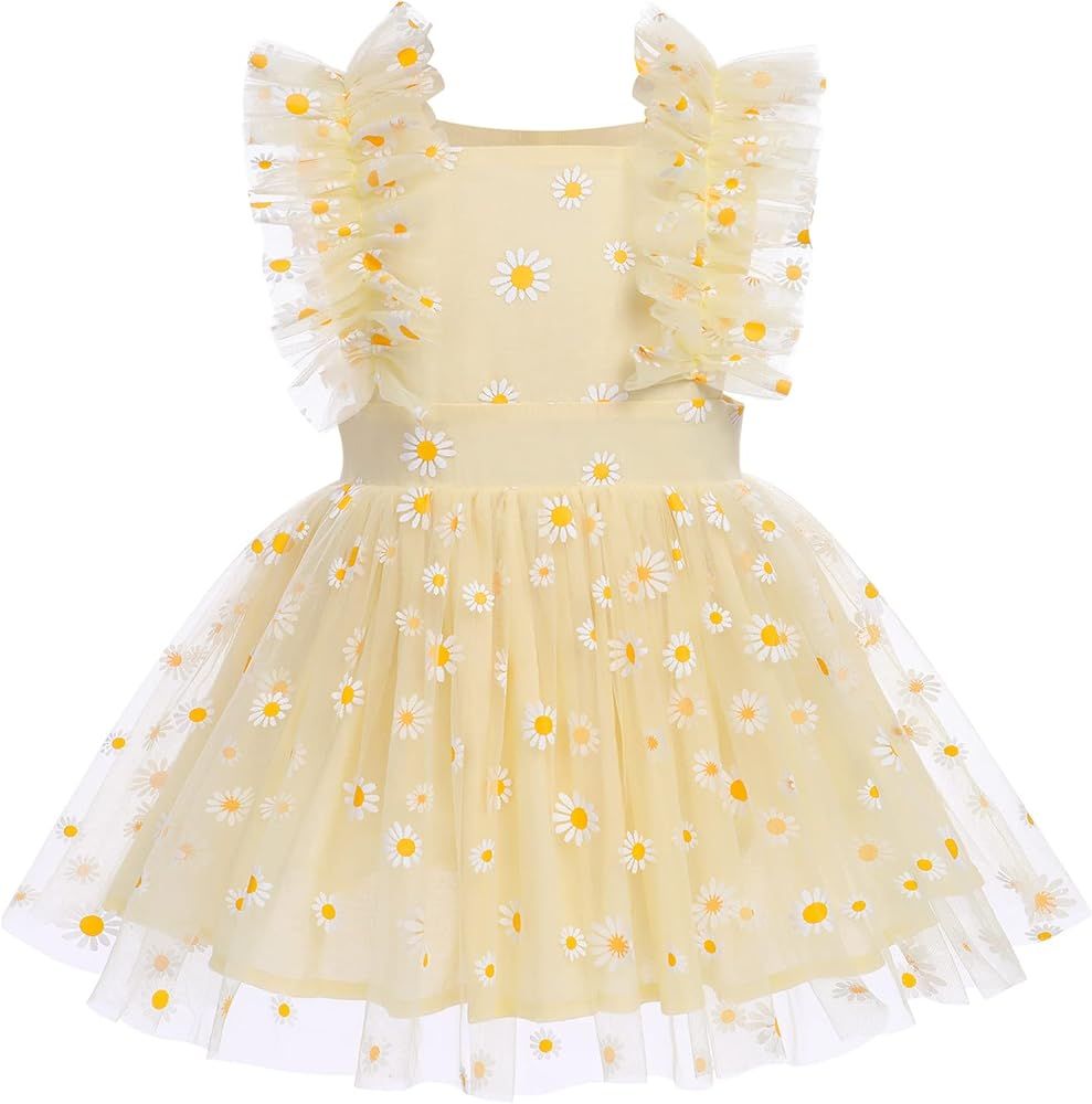 Baby Girls Sequins Romper Tutu Dress Flower Bowknot Dots Print Summer Flutter Sleeves Princess Bi... | Amazon (US)
