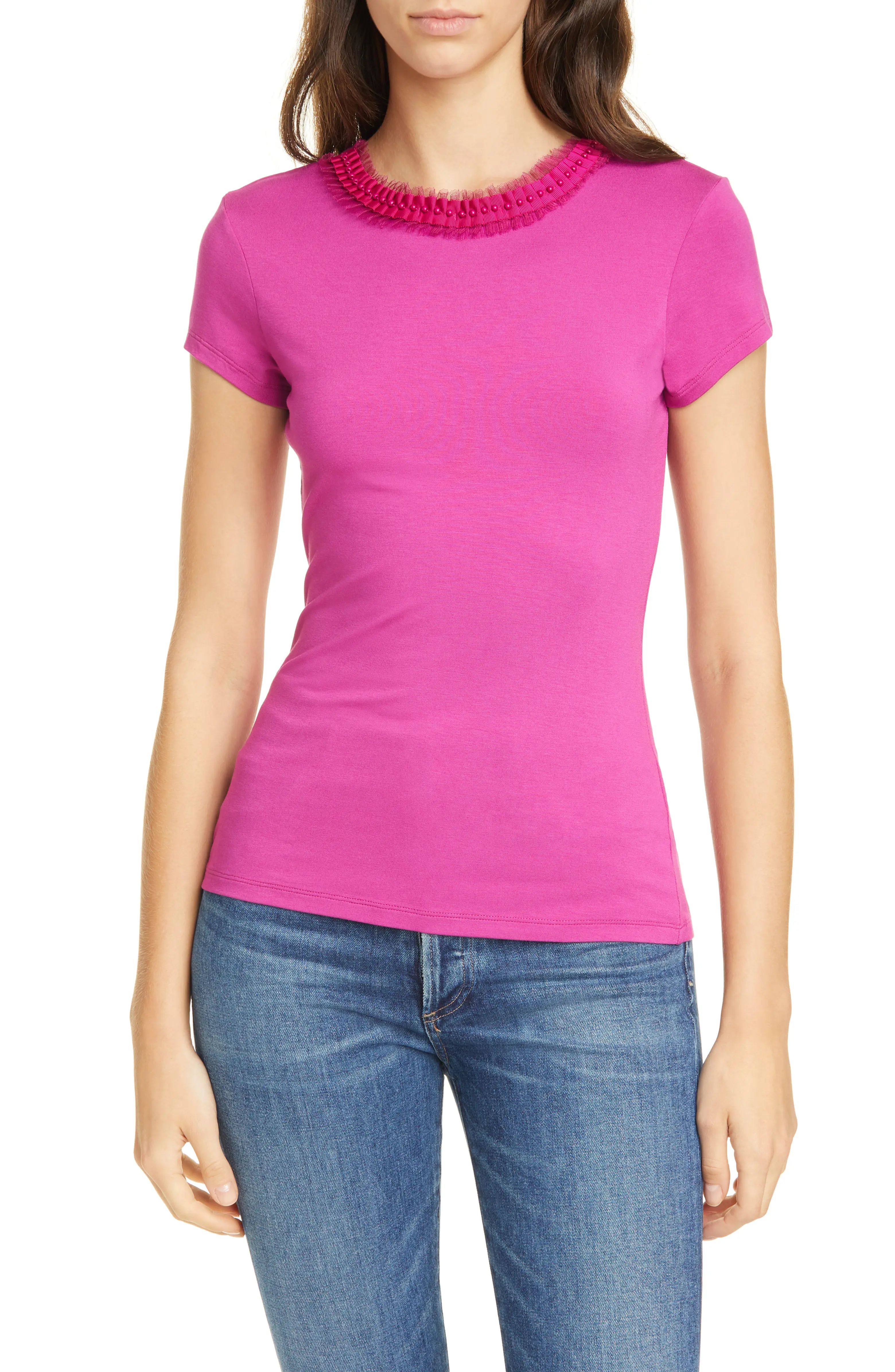 Jacii Embellished Neck Fitted Tee | Nordstrom