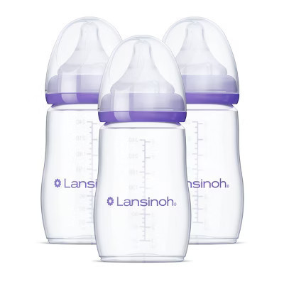 Lansinoh Anti-Colic Baby Bottles with Medium Flow Nipples - 8oz/3pk: BPA-Free, Silicone Nipples | Target