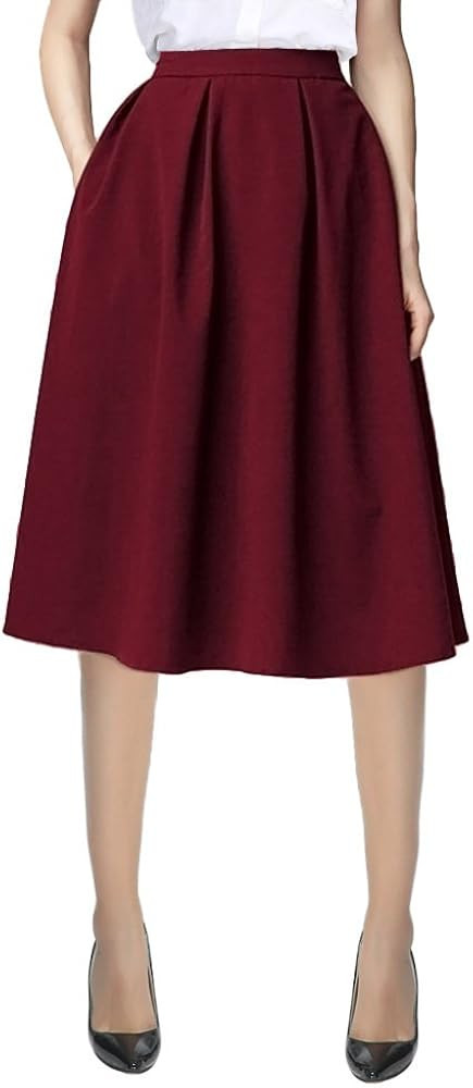 Urban CoCo Women's Knee Length Casual Work 2024 Fall Elastic Waist A Line Midi Skirt with Pocket | Amazon (US)