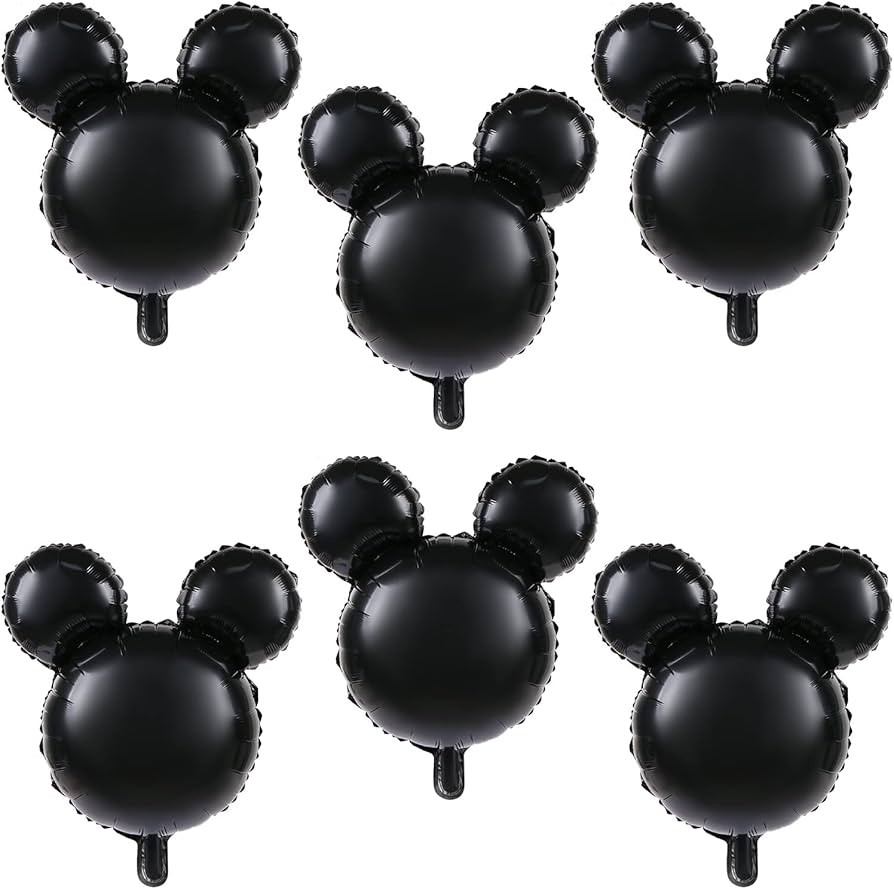 LIYDE 6 Pcs Mouse Head Balloon, 24'' Black Aluminum Foil Balloon for Birthday, Baby Shower Decora... | Amazon (US)