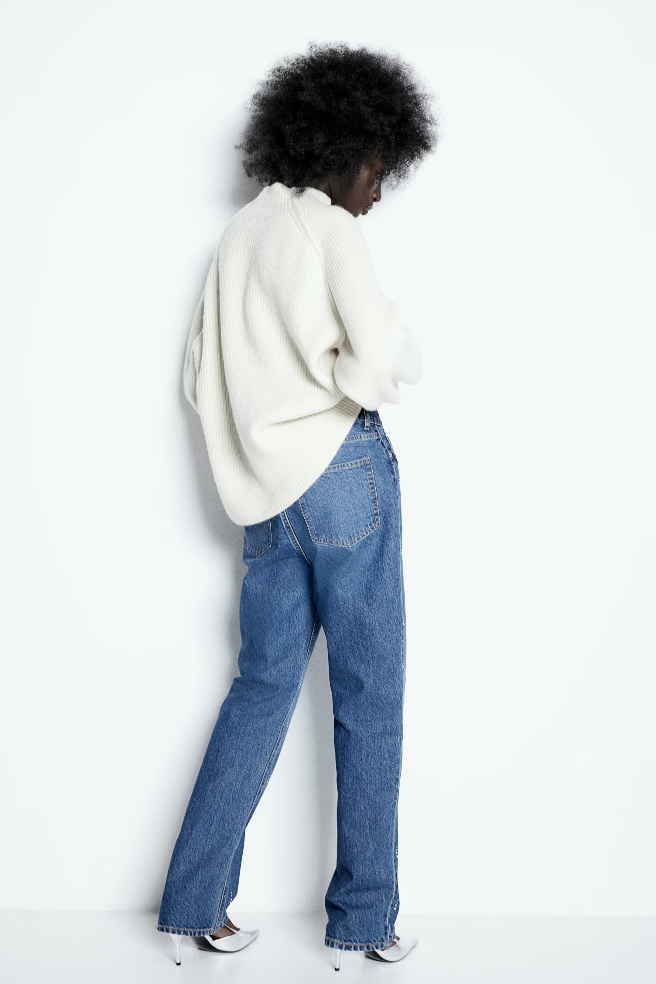 Rib-Knit Mock Turtleneck Sweater - Cream - Ladies | H&M US | H&M (US + CA)