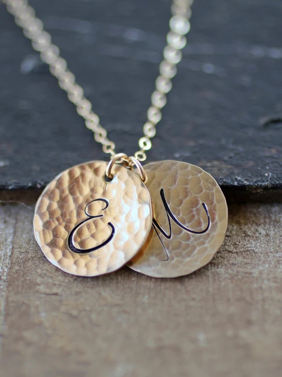 Gold Initial Necklace, Personalized, Custom Letters, Two Initial Necklace, Two Letters, Hammered, Mo | Etsy (US)