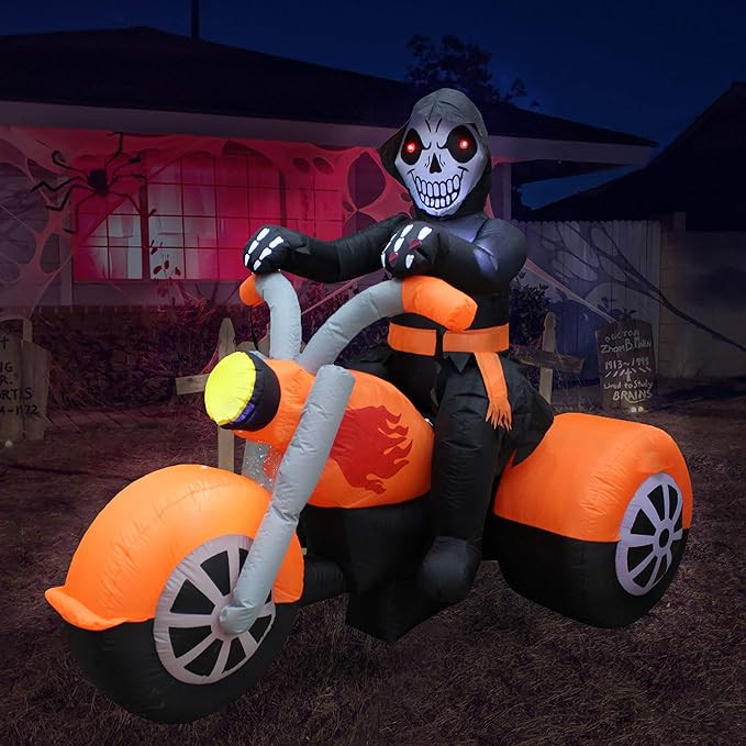 BZB Goods 6 Foot Long Halloween Inflatable Skeleton Ghost Riding on Motorcycle Bike Lights Lighte... | Amazon (CA)
