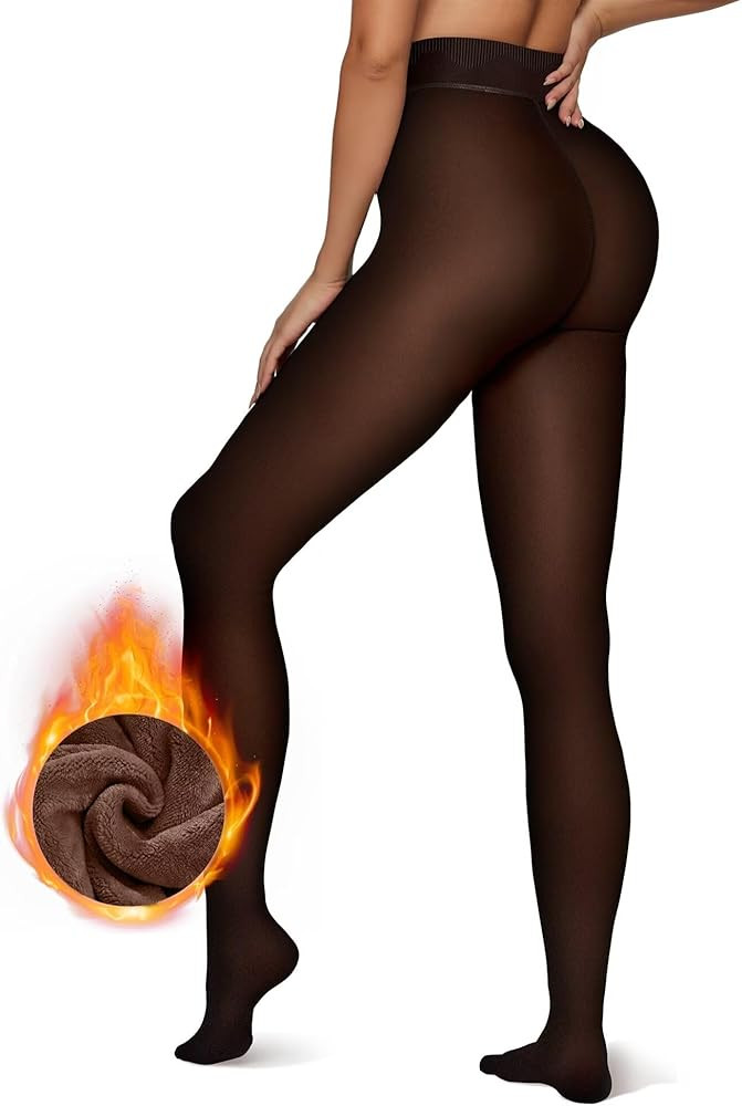 Vertvie Women's Fleece Lined Tights Sheer Fake Translucent One Seam Warm Pantyhose Thick High Wai... | Amazon (US)