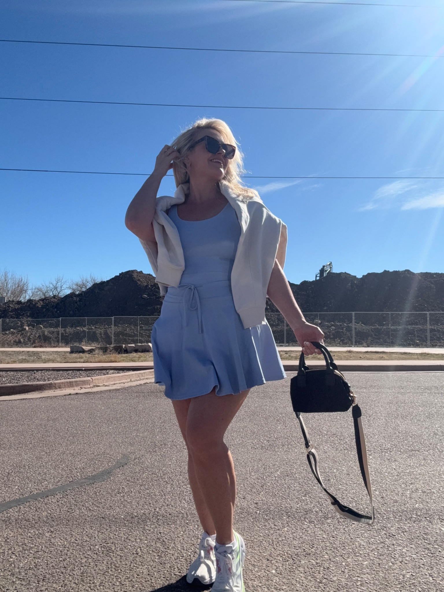 Blue skies ahead in this tie waist tennis dress. Has built in shorts and is TTS. I'm wearing a M.

Tennis dress. Tie waist tennis dress. Spring outfit. Elevated casual. Adidas. Mini bag

#LTKootd #LTKgrwm #LTKActive