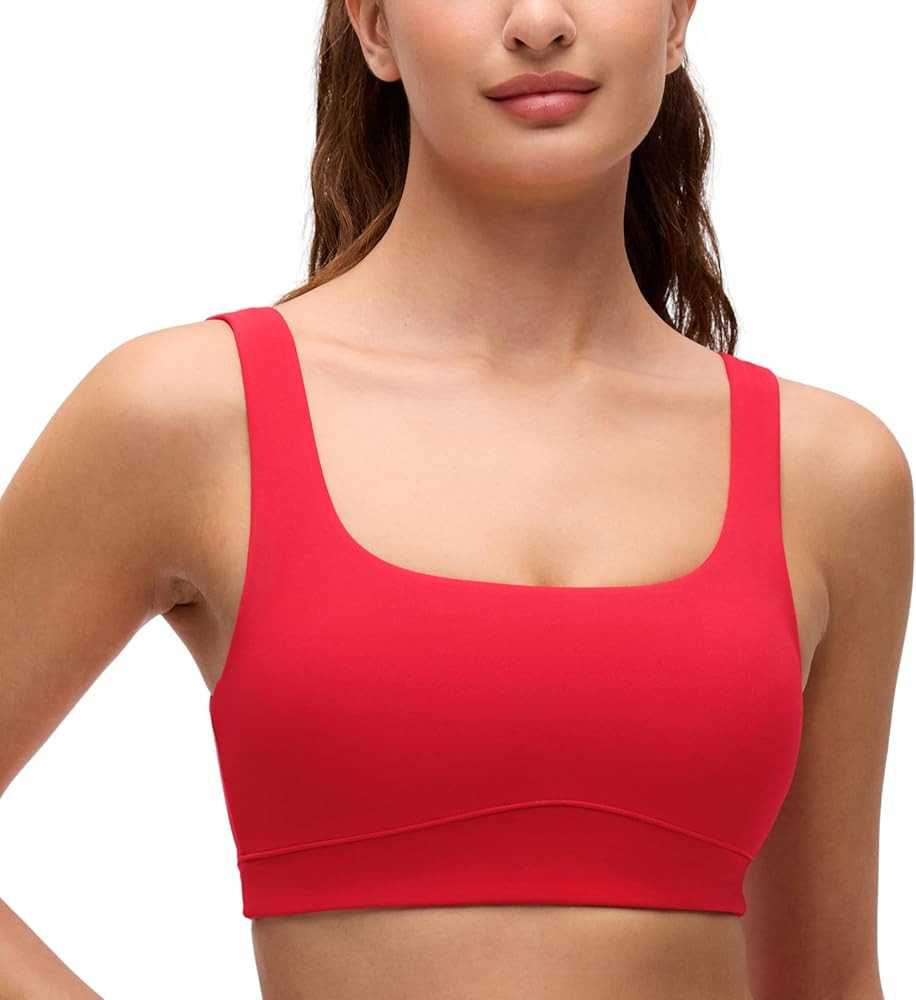 CRZ YOGA Butterluxe Scoop Neck Sports Bras for Women - U Back Padded Wide Strap Wireless Yoga Top | Amazon (US)