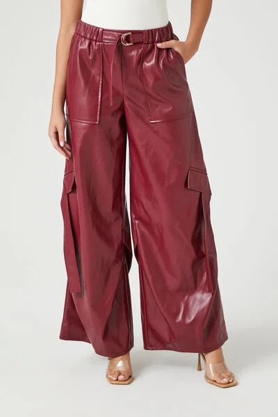 Faux Leather Wide-Leg Cargo Pants | Forever 21