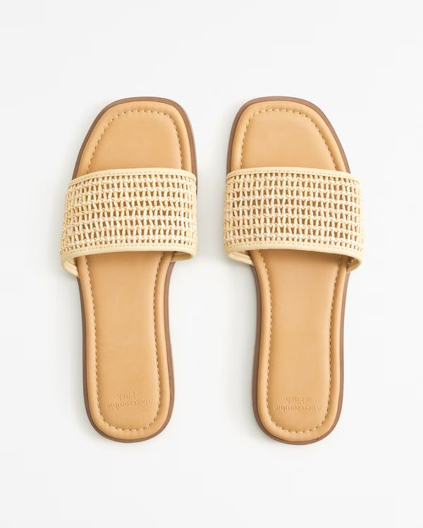 Women's Straw Flat Slide Sandals | Women's Swimwear | Abercrombie.com | Abercrombie & Fitch (US)