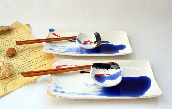 Art ceramic / Sushi set / Handmade / Unique / Artwork / Handpainted / Sushi plates+bowls | Etsy (US)