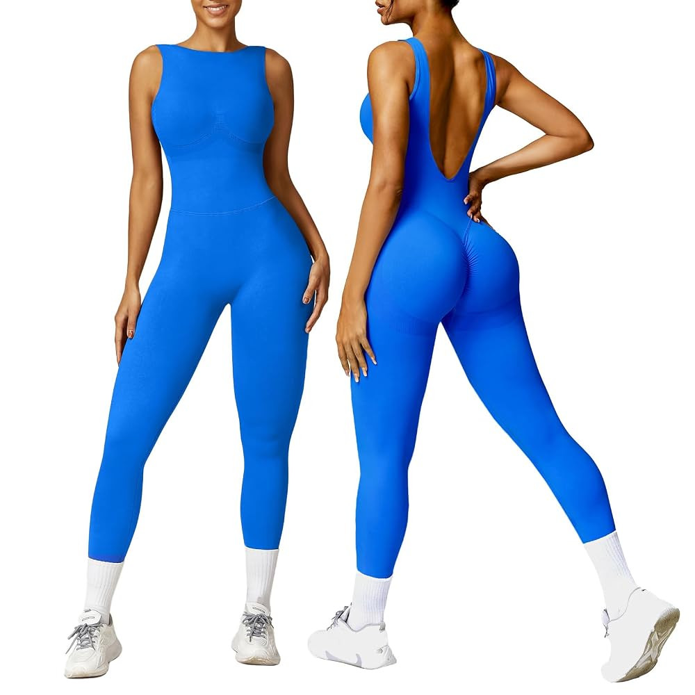 OEAK Womens Scrunch Butt Jumpsuits 2025 Crew Neck Seamless Romper V Back Gym Booty Leggings Bodyc... | Amazon (US)
