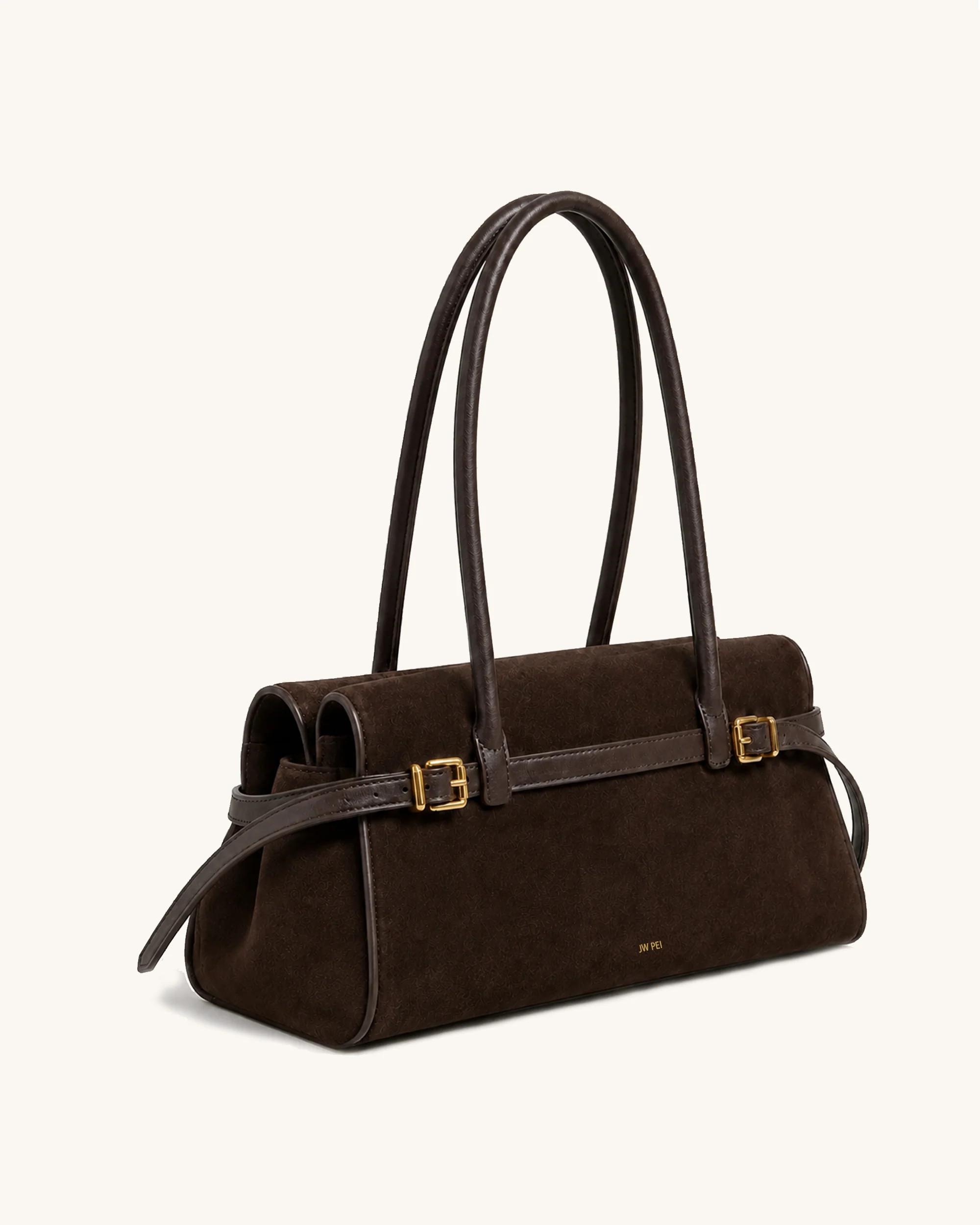 Ella Faux Suede Buckle East-West Shoulder Bag - Brown | JW PEI US