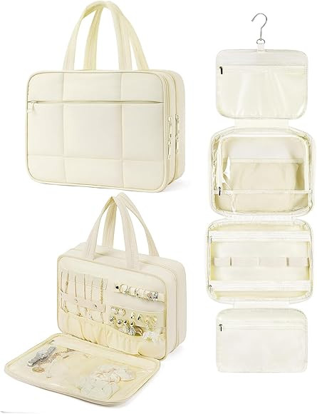 Telena Travel Toiletry Bag with Jewelry Organizer for Women, Puffy Hanging Makeup Bag Lightweight... | Amazon (US)