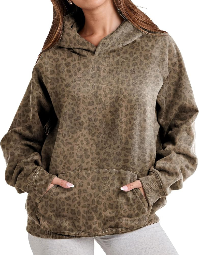 Womens Camo Hoodies Maple Leaf Print Oversized Hooded Sweatshirt Fleece Pullover Sweatshirts Long... | Amazon (US)