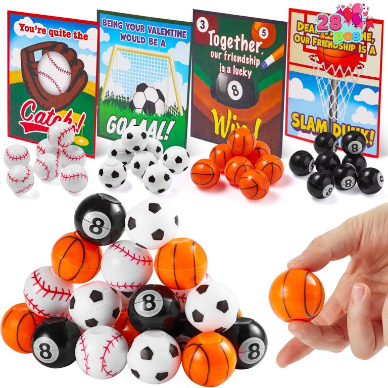 SYNCFUN 28 Packs Valentines Day Cards with Mini Sports Ball, Fidget Spinner Balls Bouncy Balls fo... | Walmart (US)