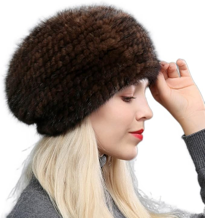 Winter Hats Real Mink Hair Skiing Cap for Women Skullies Beanies Knitted Hat Fashion | Amazon (US)