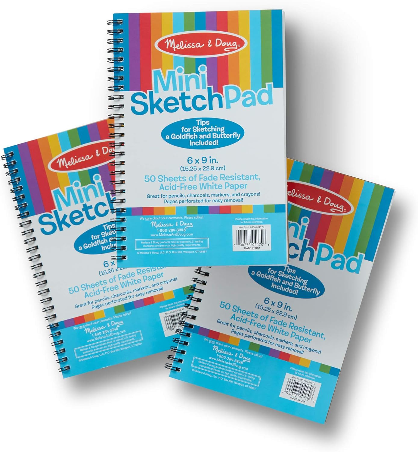Melissa & Doug Mini Sketch Pad of Paper (6 x 9 inches) - 50 Sheets, 3-Pack - Kids Drawing Paper, ... | Amazon (US)