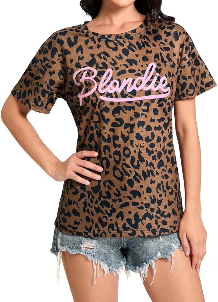 Women T-Shirt Summer Leopard Graphic Print Short Sleeve Loose Top Rock Band Music Tees | Amazon (US)