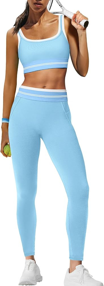 Panadila Womens Yoga Set 2 Piece Outfits Striped Workout Set Gym Matching Sports Bra and High Wai... | Amazon (US)