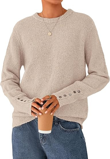 PRETTYGARDEN Fall Sweaters for Women 2026 Cozy Casual Crewneck Pullover Button Long Sleeve Knit T... | Amazon (US)