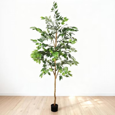 NAYSAYE 6FT Artificial Plant Ficus Tree with Natural Trunk Realistic Faux Greenery for Indoor Home Office Decor, Green, 33.46"*6.1"*72" | Target