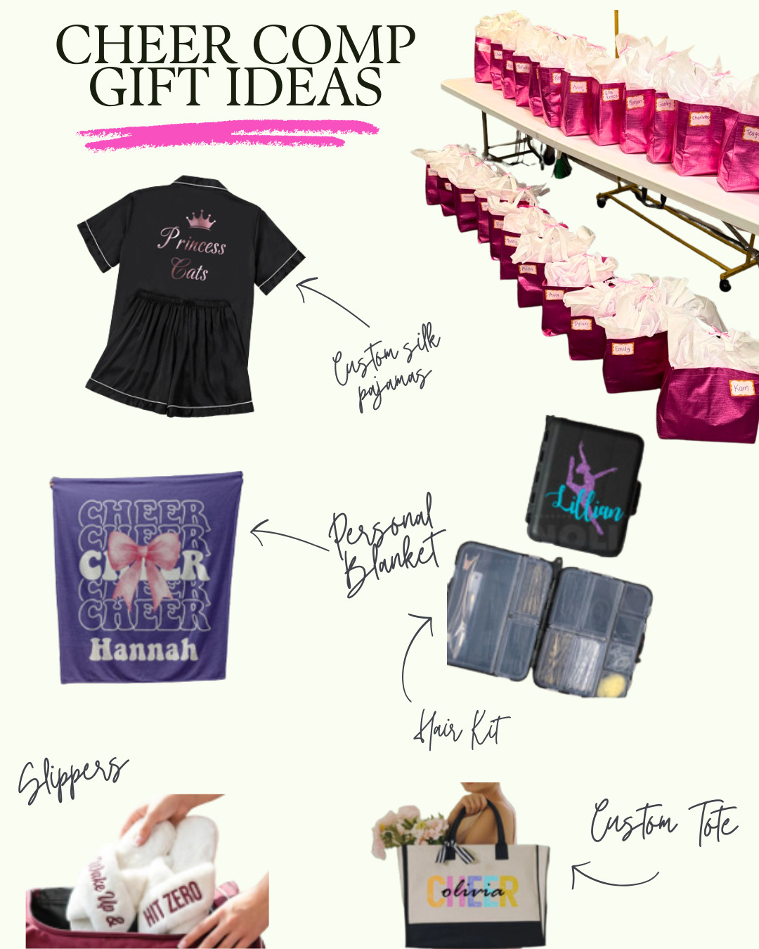 Cheer comp gift idea roundup that is just too cute 💖

These are the kinds of team gifts that feel extra special and actually get used- custom silk pajamas, personalized blankets, hair kits, slippers, and the cutest custom totes for comp weekends. Perfect for end-of-season gifts, team surprises, or big competition weekends when you want the girls to feel celebrated and coordinated.

I love gifts that are both personal and practical, and these ideas check both boxes. The matching details make everything feel elevated, but still fun and memorable for the team.

Saving this for your next cheer comp, banquet, or team gift moment ✨

#LTKKids #LTKFamily #LTKGiftGuide #CheerMom #CheerCompetition #CheerGifts #TeamGiftIdeas #PersonalizedGifts #CompetitionWeekend #CheerLife 

 #LTKmomlife