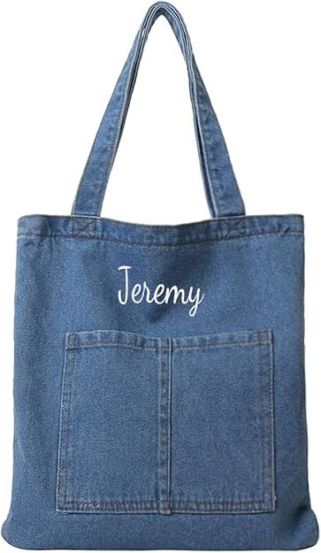 Personalized Denim Tote Bag for Women, Custom Embroidered Name Shoulder Denim Bag for Work, Casua... | Amazon (US)