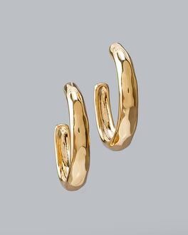 Goldtone Hammered Oval Hoop Earrings | White House Black Market