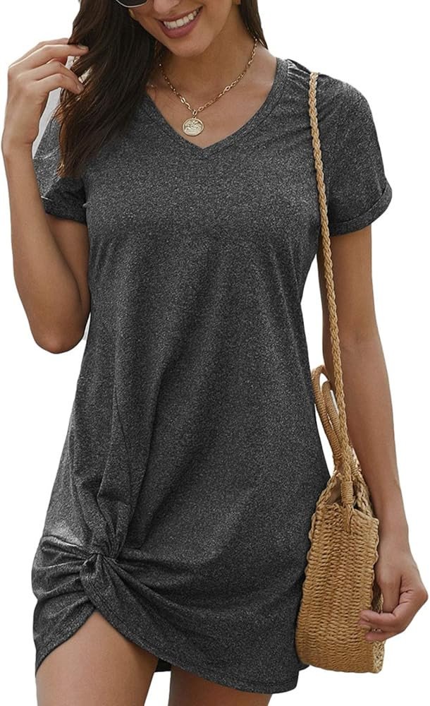 Womens Short Sleeve Tshirt Dresses Side Knot Mini Dress | Amazon (US)
