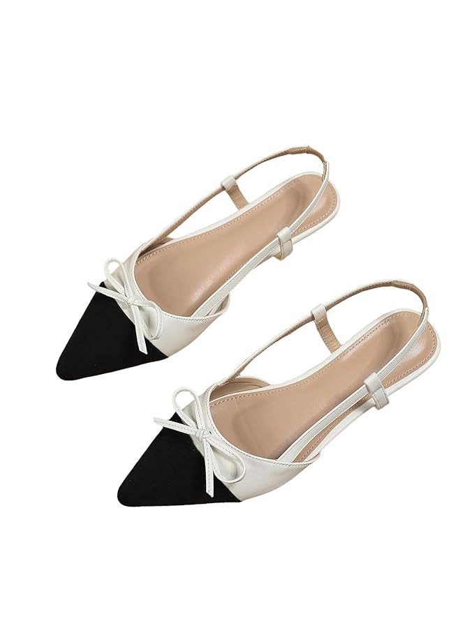 OYOANGLE Women's Color Block Bow Pointed Toe Slingback Flat Sandals Work Office Dressy Shoes | Amazon (US)