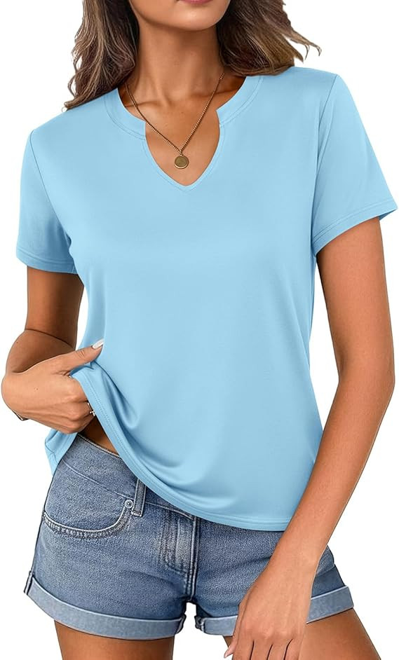 Women's V Neck Cotton T-Shirts Breathable Short Sleeve Tops Lightweight Stretch Summer Tees S-XXL | Amazon (US)