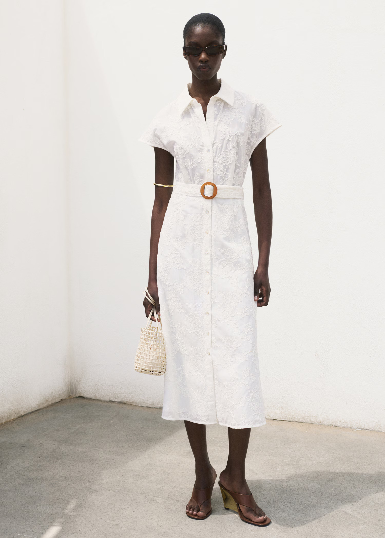 Embroidered shirt dress with belt - Women | MANGO United Kingdom | MANGO (UK)