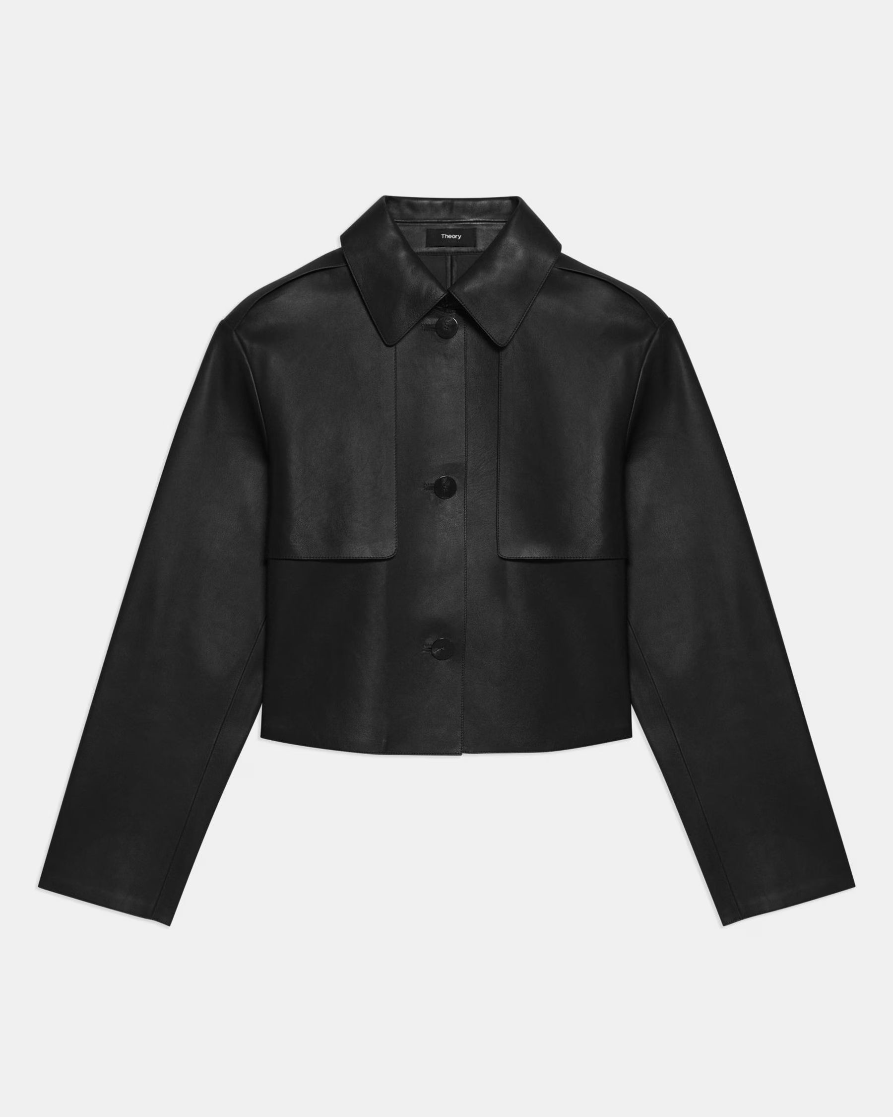 Black Leather Cropped Trench Coat | Theory | Theory UK