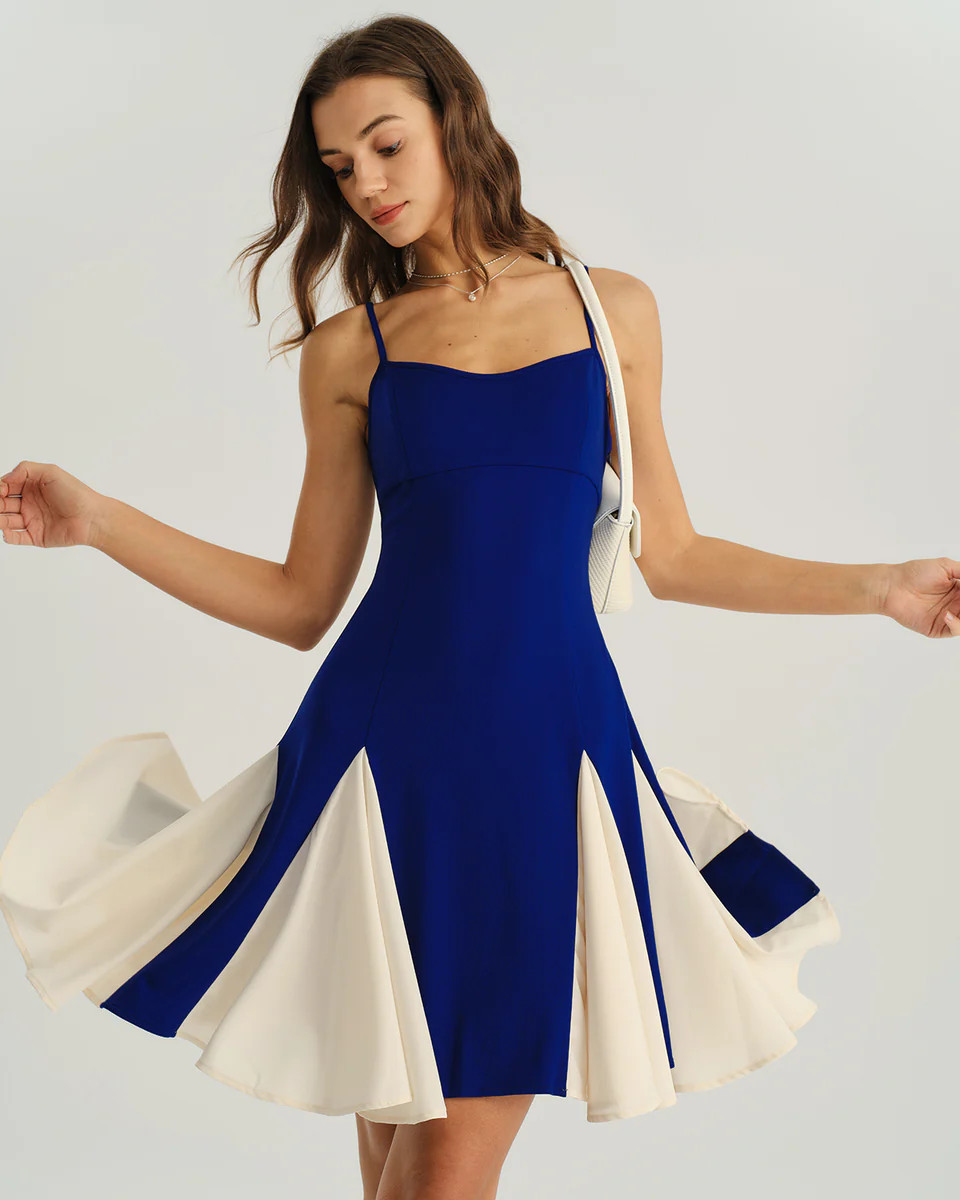 Navy Contrasting A-Line Slip Mini Dress | rihoas.com