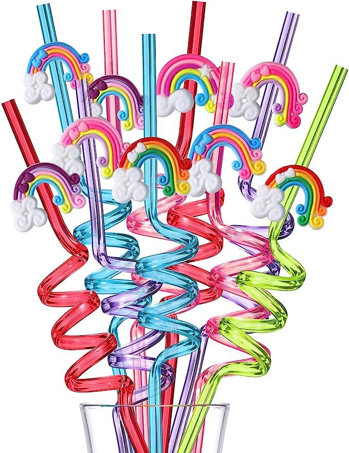 Reusable Rainbow Drinking Plastic Straws25 and 2 Cleaning Brush, unicorn Party Supplies, Birthday... | Amazon (US)