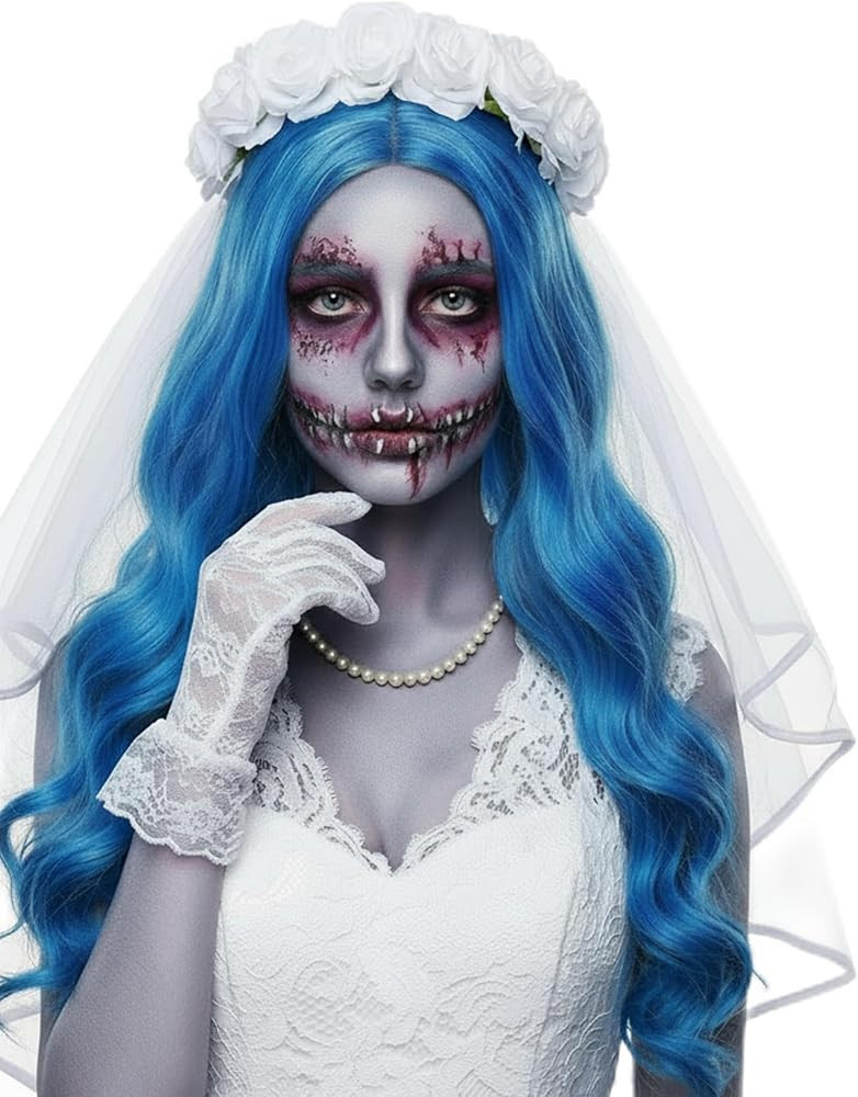 Halloween Zombie Bride Costume Accessories White Flower Lace Wedding Veil Brides Costume Hallowee... | Amazon (US)