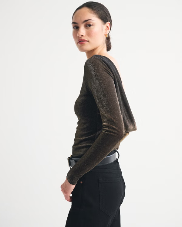 Bra-Free Lurex Cowl-Back Hardware Top | Abercrombie & Fitch (US)