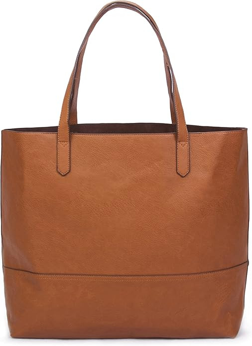 Large Vegan Leather Tote - Womens Slouchy Shoulder Bag with Open Top | Amazon (US)