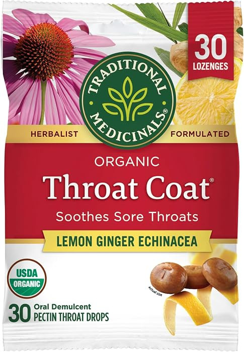 Traditional Medicinals Lozenges, Organic Throat Coat Lemon Ginger Echinacea, Sore Throat Support,... | Amazon (US)