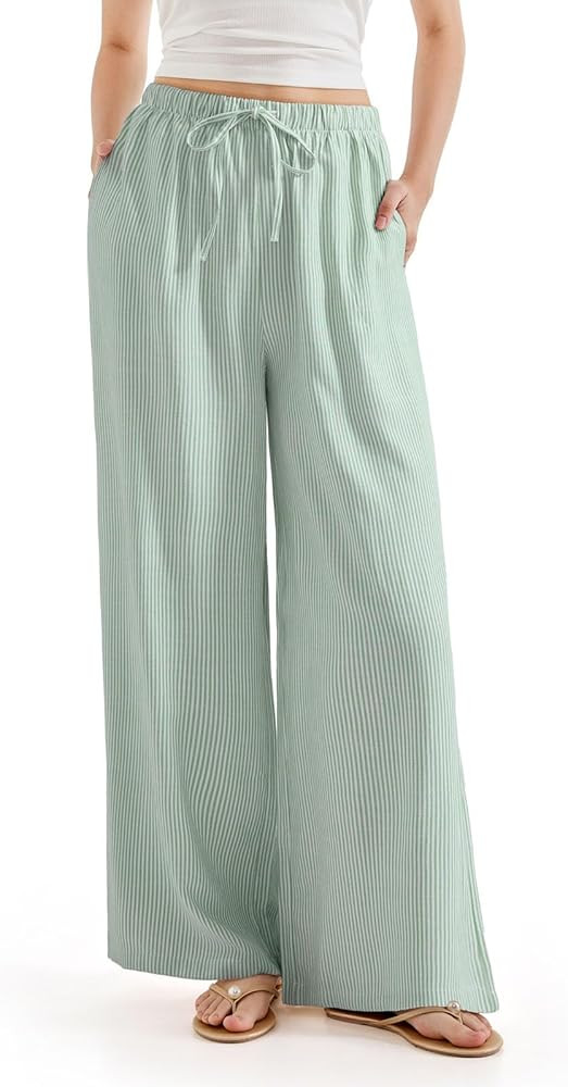 SUUKSESS Women Wide Leg Linen Pants with Pocket High Waisted Lounge Palazzo Pant | Amazon (US)